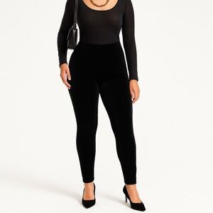 SK Black Velvet Leggings Stretch Pull On Pants Large L Women's Made in USA